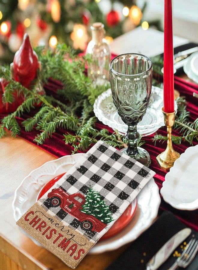 JarThenaAMCS مناديل جارثينا إيه إم سي إس لضيوف عيد الميلاد، 80 قطعة، بنقشة مربعات سوداء وبيضاء، مزينة برسومات شاحنة عيد الميلاد، مناديل ورقية للاستخدام مرة واحدة، مثالية لعشاء حفلات عيد الميلاد. - Image 4